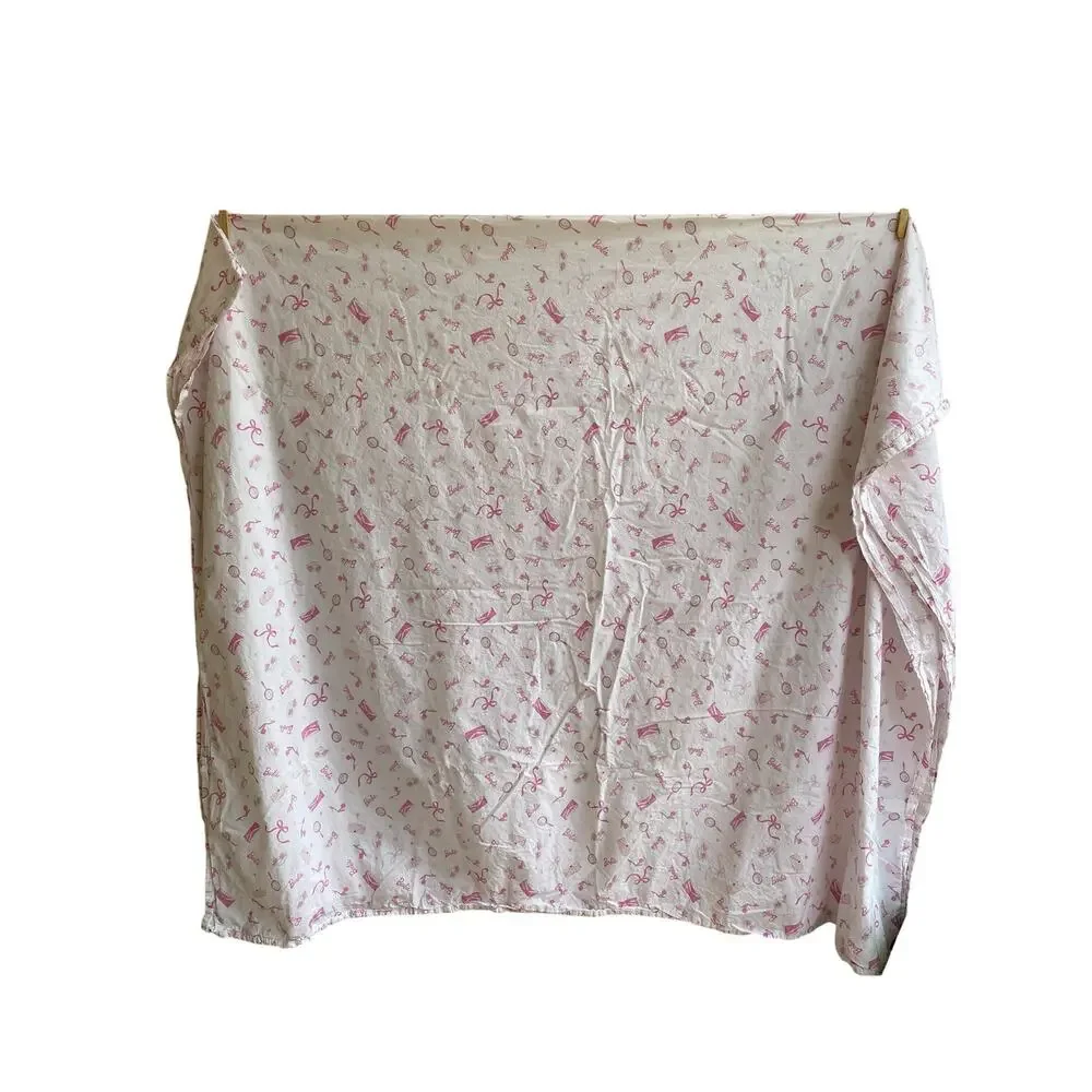 Pottery Barn Kids Barbie Twin Flat Sheet & Pillowcase Lot Pink Coquette Bedding